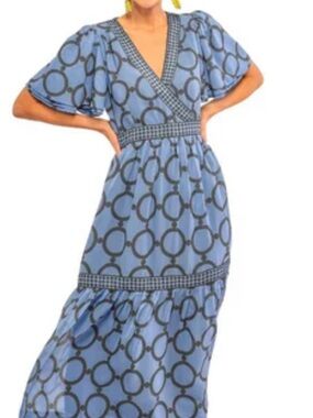 Gretchen Scott Designs Blue Geometric  Maxi Dress